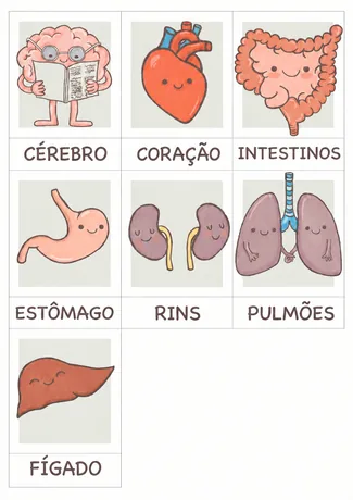 Cartões ilustrados de órgãos do corpo